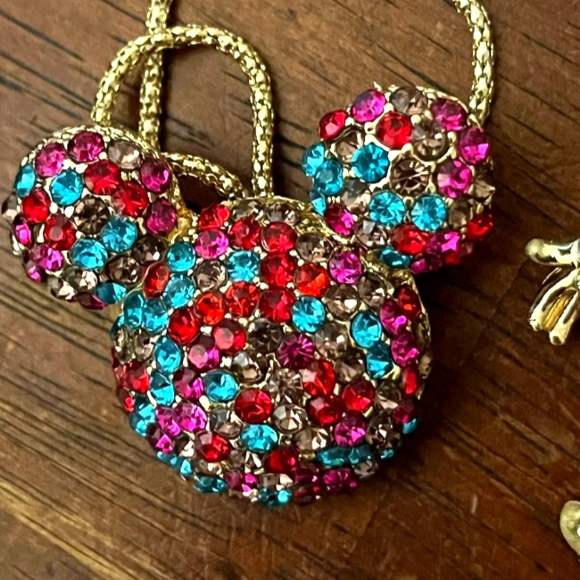 Betsey Johnson. Gold Tone Colorful Rhinestones Mickey Brooch/Necklace - Picture 3 of 10